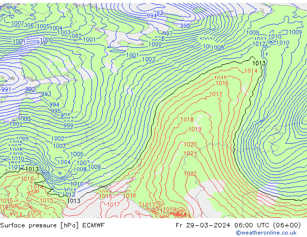 Pressione al suolo ECMWF ven 29.03.2024 06 UTC