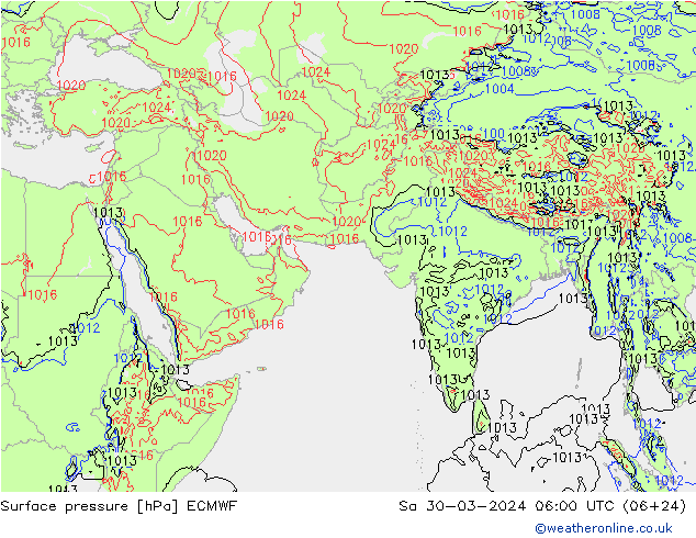 pressão do solo ECMWF Sáb 30.03.2024 06 UTC