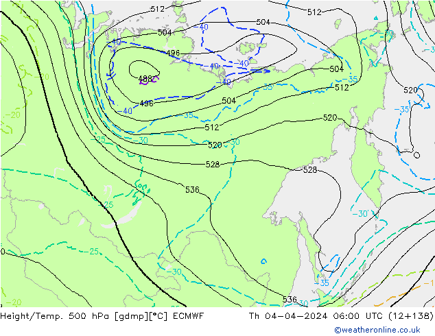 Z500/Rain (+SLP)/Z850 ECMWF Th 04.04.2024 06 UTC