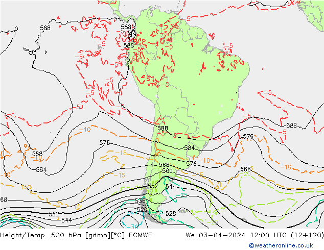 Z500/Rain (+SLP)/Z850 ECMWF We 03.04.2024 12 UTC