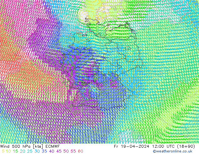ветер 500 гПа ECMWF пт 19.04.2024 12 UTC