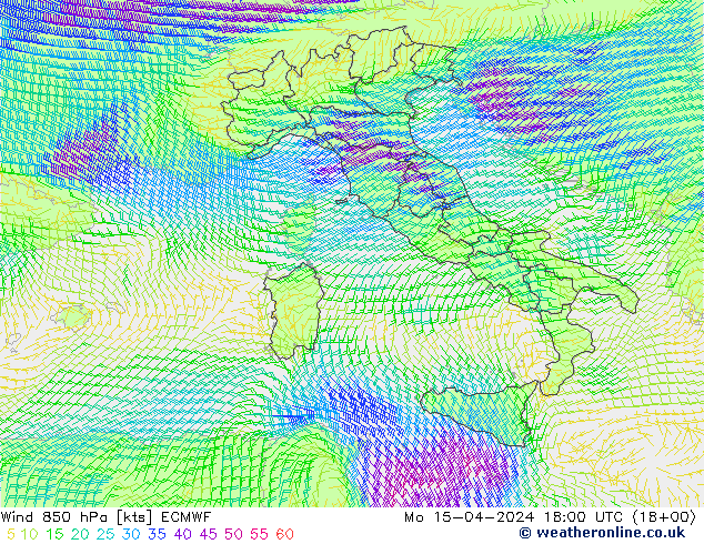 Wind 850 hPa ECMWF Mo 15.04.2024 18 UTC