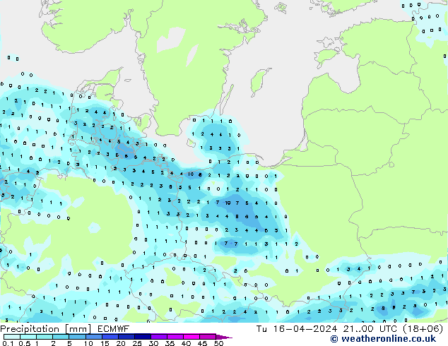 Precipitation ECMWF Tu 16.04.2024 00 UTC