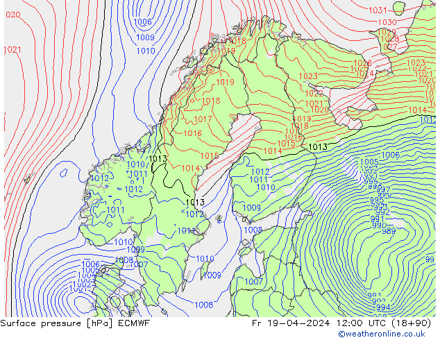 Surface pressure ECMWF Fr 19.04.2024 12 UTC