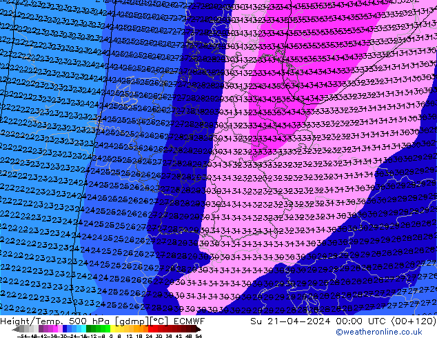 Yükseklik/Sıc. 500 hPa ECMWF Paz 21.04.2024 00 UTC