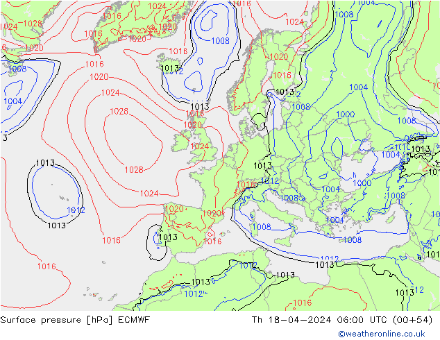 Bodendruck ECMWF Do 18.04.2024 06 UTC