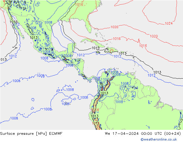 pression de l'air ECMWF mer 17.04.2024 00 UTC