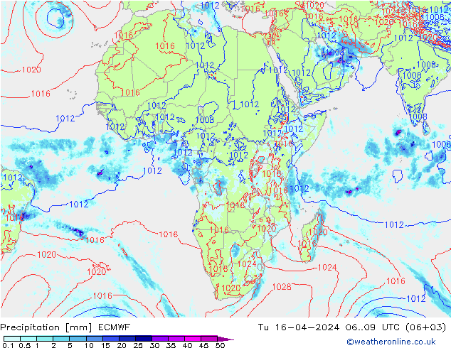 Srážky ECMWF Út 16.04.2024 09 UTC
