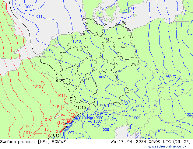Bodendruck ECMWF Mi 17.04.2024 09 UTC