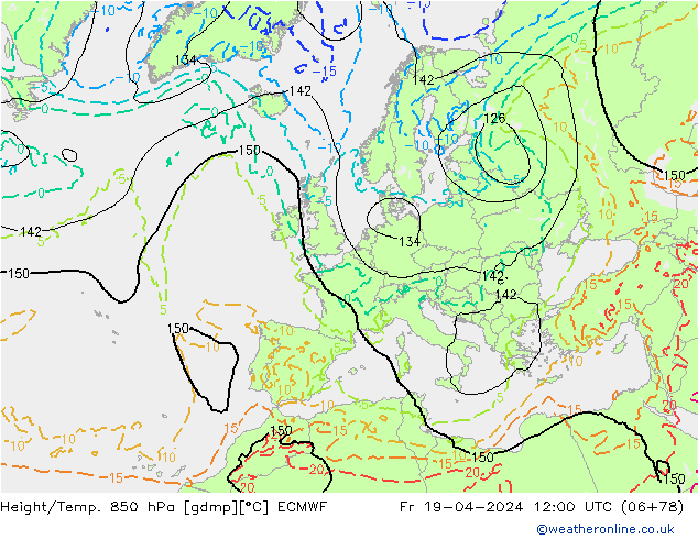 Z500/Rain (+SLP)/Z850 ECMWF Fr 19.04.2024 12 UTC