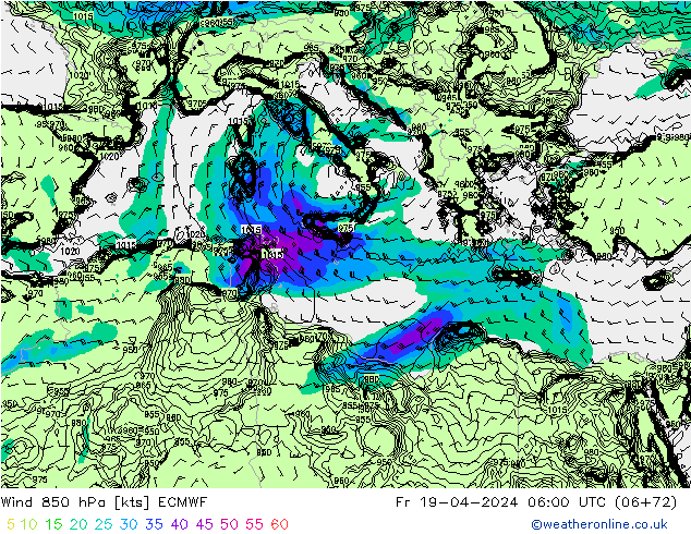 Wind 850 hPa ECMWF Fr 19.04.2024 06 UTC