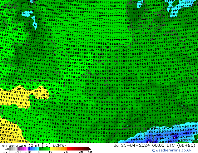 Temperaturkarte (2m) ECMWF Sa 20.04.2024 00 UTC