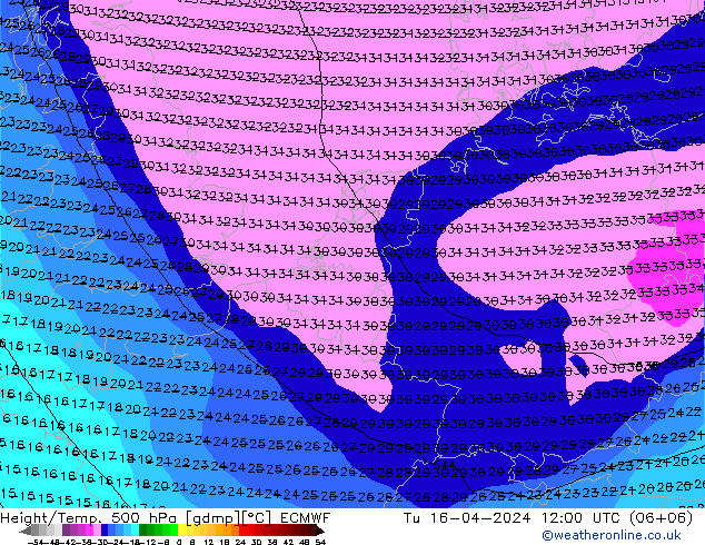 Z500/Rain (+SLP)/Z850 ECMWF mar 16.04.2024 12 UTC
