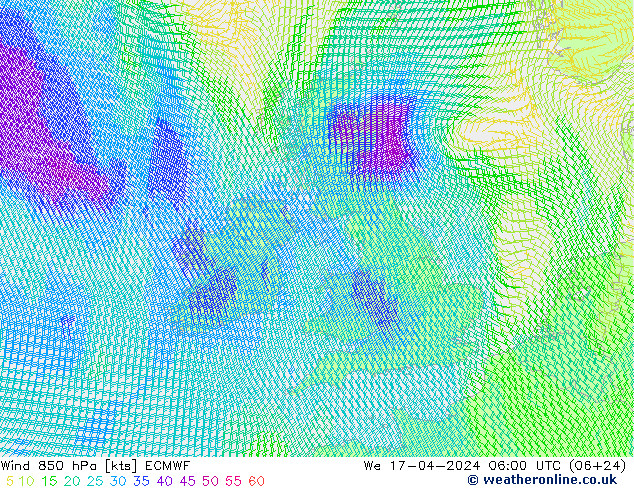 Wind 850 hPa ECMWF We 17.04.2024 06 UTC