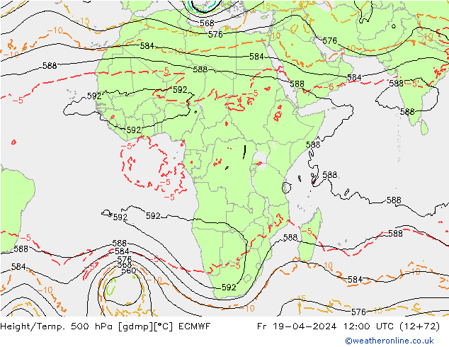 Height/Temp. 500 hPa ECMWF Fr 19.04.2024 12 UTC