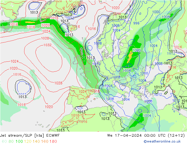 Polarjet/Bodendruck ECMWF Mi 17.04.2024 00 UTC