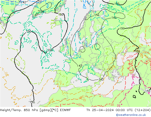 Z500/Rain (+SLP)/Z850 ECMWF Do 25.04.2024 00 UTC