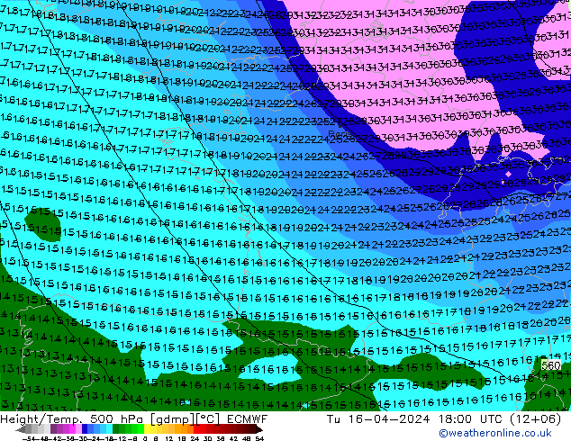 Z500/Rain (+SLP)/Z850 ECMWF Tu 16.04.2024 18 UTC