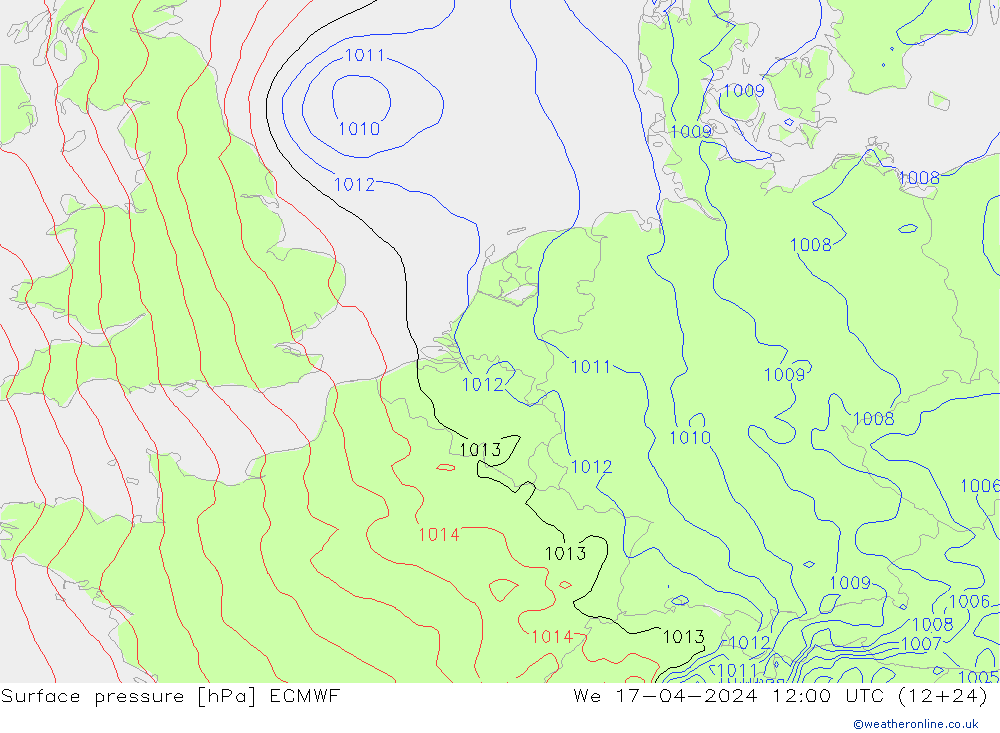 Atmosférický tlak ECMWF St 17.04.2024 12 UTC