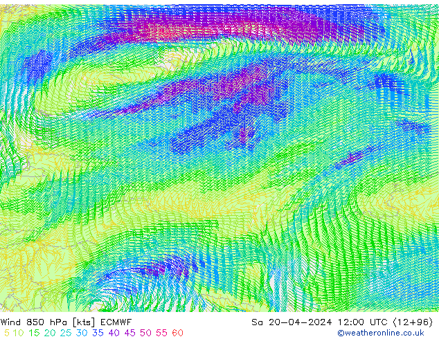 Viento 850 hPa ECMWF sáb 20.04.2024 12 UTC