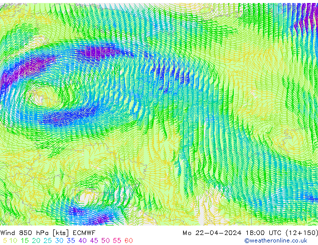 ветер 850 гПа ECMWF пн 22.04.2024 18 UTC