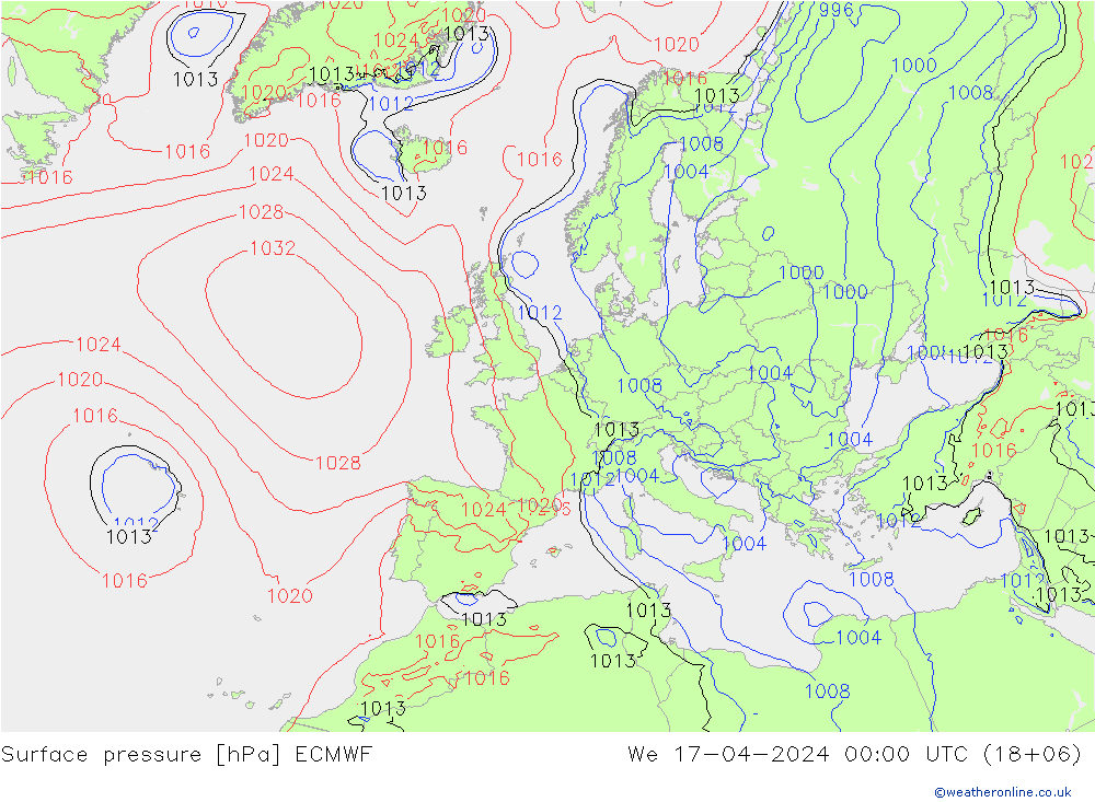 Pressione al suolo ECMWF mer 17.04.2024 00 UTC