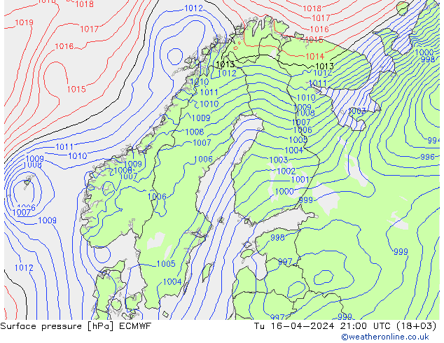 Bodendruck ECMWF Di 16.04.2024 21 UTC