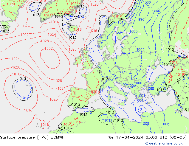 Bodendruck ECMWF Mi 17.04.2024 03 UTC