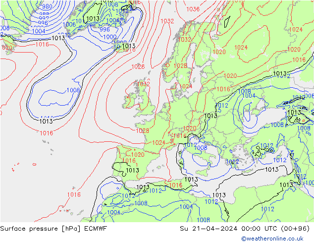 Surface pressure ECMWF Su 21.04.2024 00 UTC