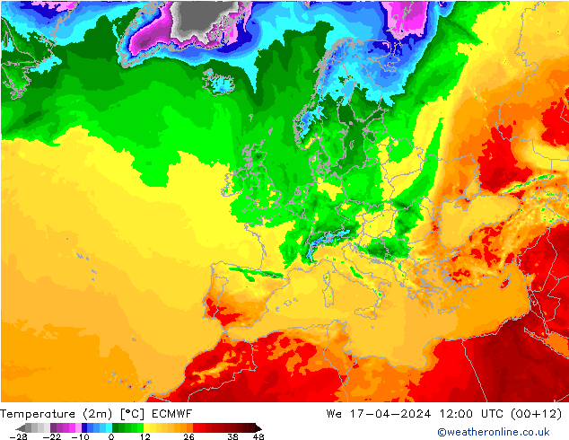 Temperaturkarte (2m) ECMWF Mi 17.04.2024 12 UTC