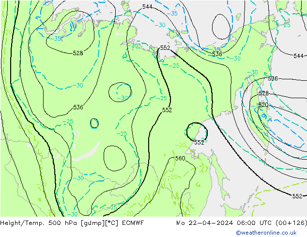 Height/Temp. 500 hPa ECMWF  22.04.2024 06 UTC