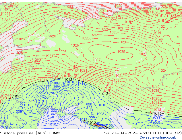 Pressione al suolo ECMWF dom 21.04.2024 06 UTC