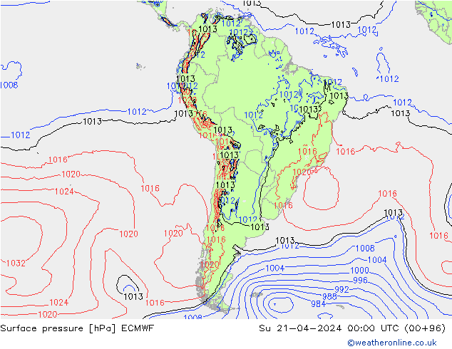 Luchtdruk (Grond) ECMWF zo 21.04.2024 00 UTC