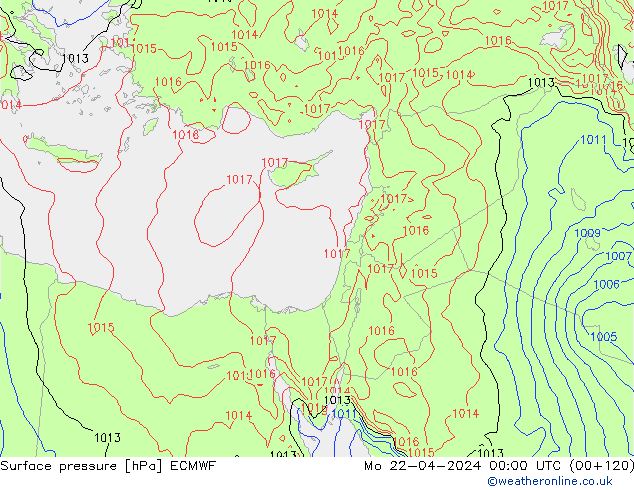 Atmosférický tlak ECMWF Po 22.04.2024 00 UTC