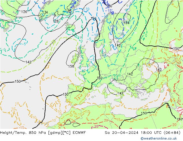 Height/Temp. 850 hPa ECMWF Sa 20.04.2024 18 UTC