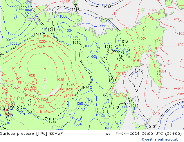 Surface pressure ECMWF We 17.04.2024 06 UTC