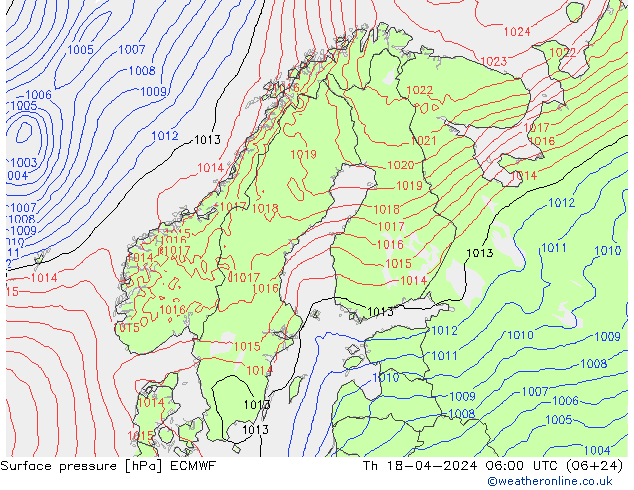 Atmosférický tlak ECMWF Čt 18.04.2024 06 UTC
