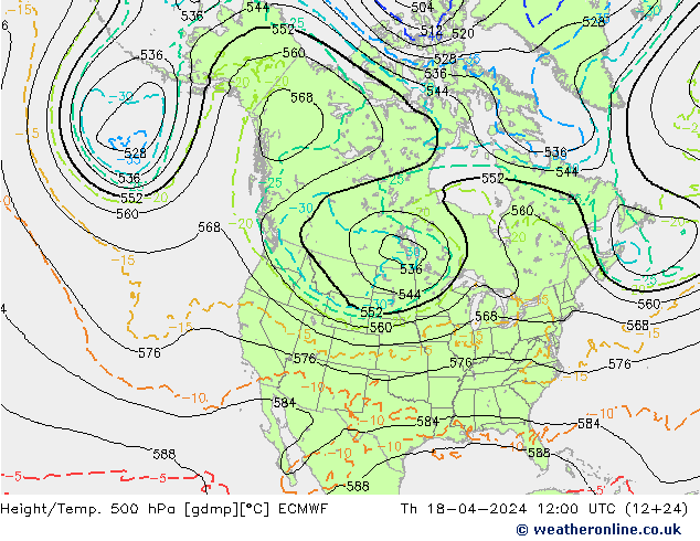 Z500/Rain (+SLP)/Z850 ECMWF Th 18.04.2024 12 UTC