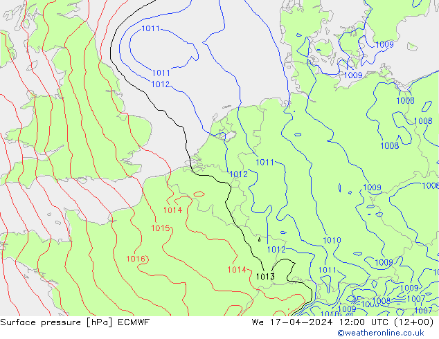 pressão do solo ECMWF Qua 17.04.2024 12 UTC
