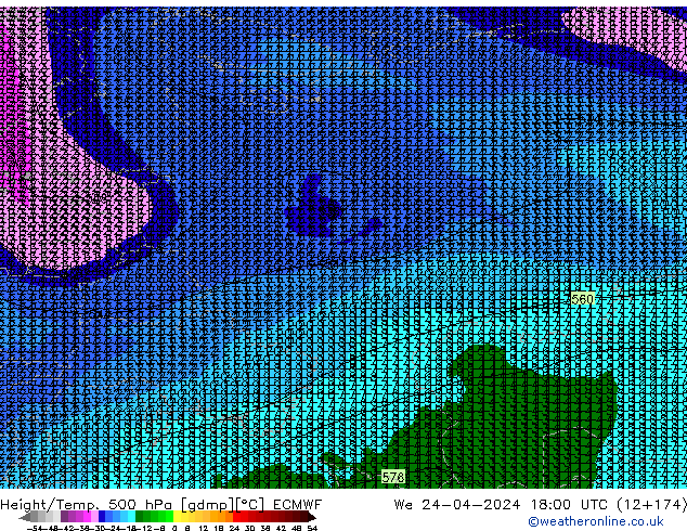Height/Temp. 500 hPa ECMWF We 24.04.2024 18 UTC