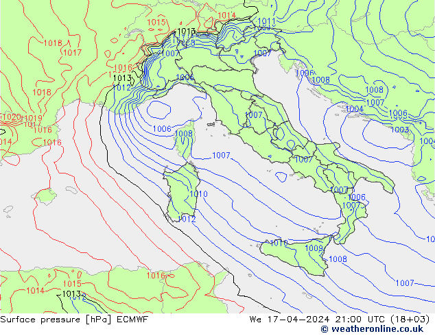 Pressione al suolo ECMWF mer 17.04.2024 21 UTC
