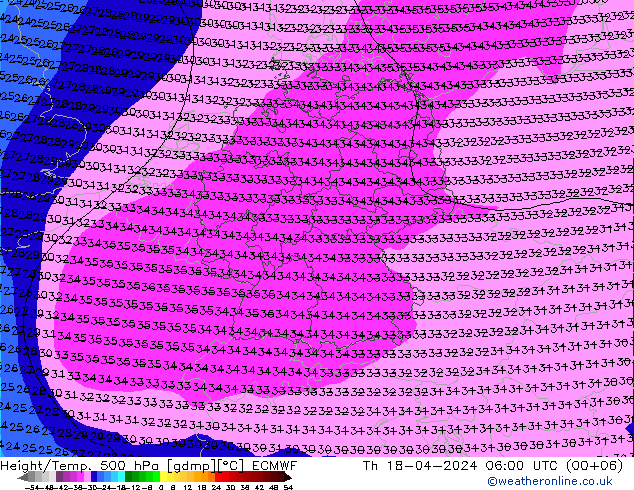 Z500/Rain (+SLP)/Z850 ECMWF czw. 18.04.2024 06 UTC