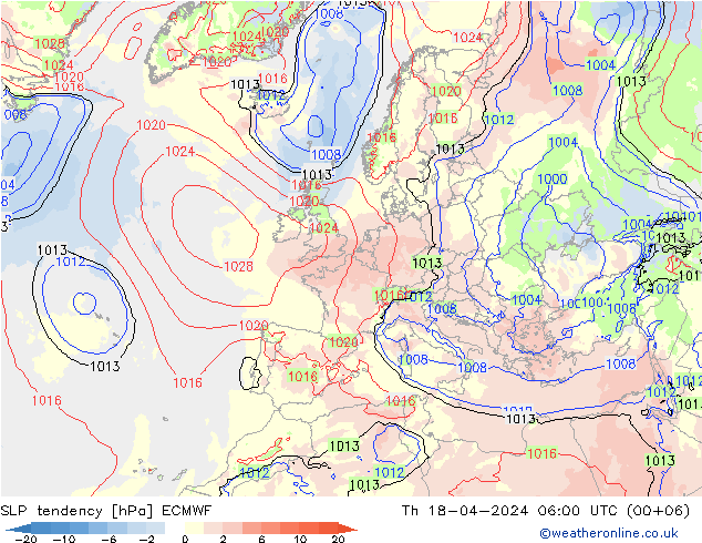 Drucktendenz ECMWF Do 18.04.2024 06 UTC