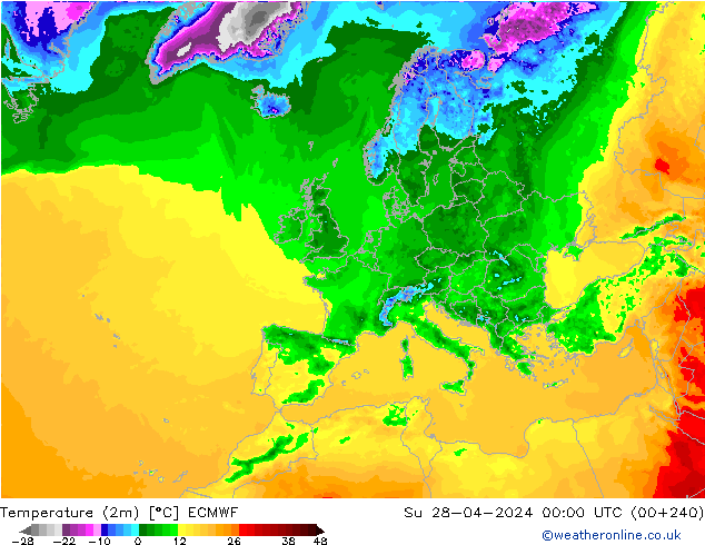 Temperaturkarte (2m) ECMWF So 28.04.2024 00 UTC