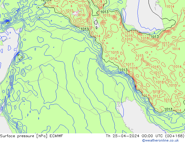 Presión superficial ECMWF jue 25.04.2024 00 UTC