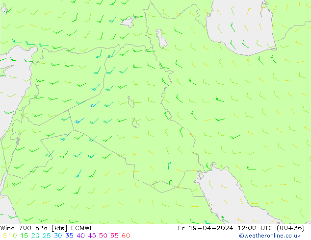 Wind 700 hPa ECMWF Fr 19.04.2024 12 UTC