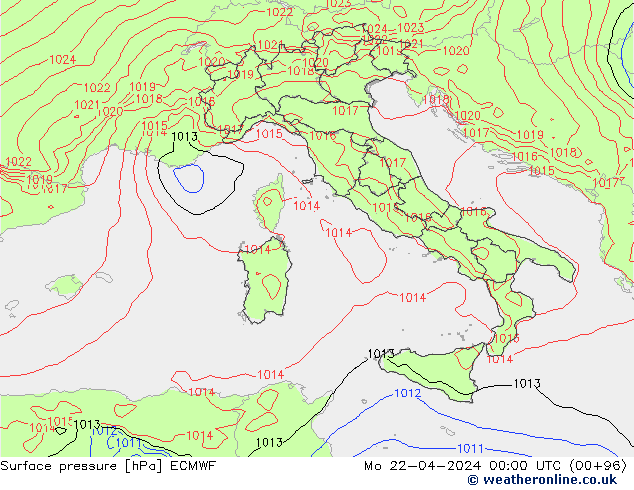 ciśnienie ECMWF pon. 22.04.2024 00 UTC