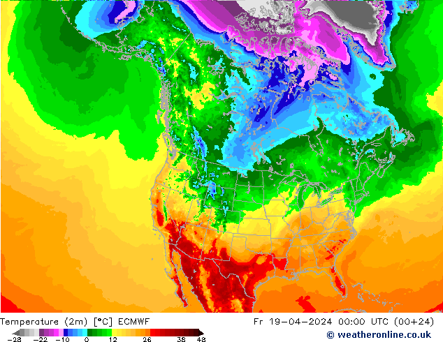 Temperatura (2m) ECMWF ven 19.04.2024 00 UTC