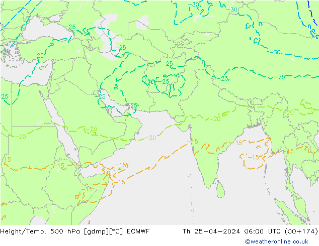 Hoogte/Temp. 500 hPa ECMWF do 25.04.2024 06 UTC