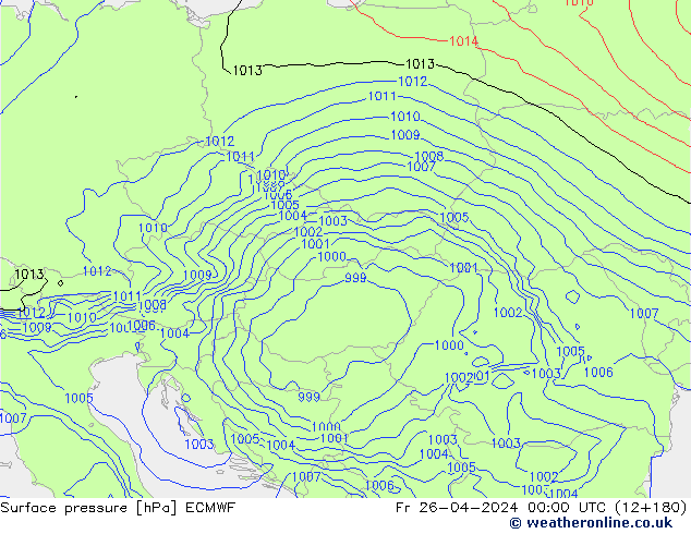 Pressione al suolo ECMWF ven 26.04.2024 00 UTC
